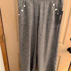 Grey Wide-Leg Trousers with Decorative Buttons